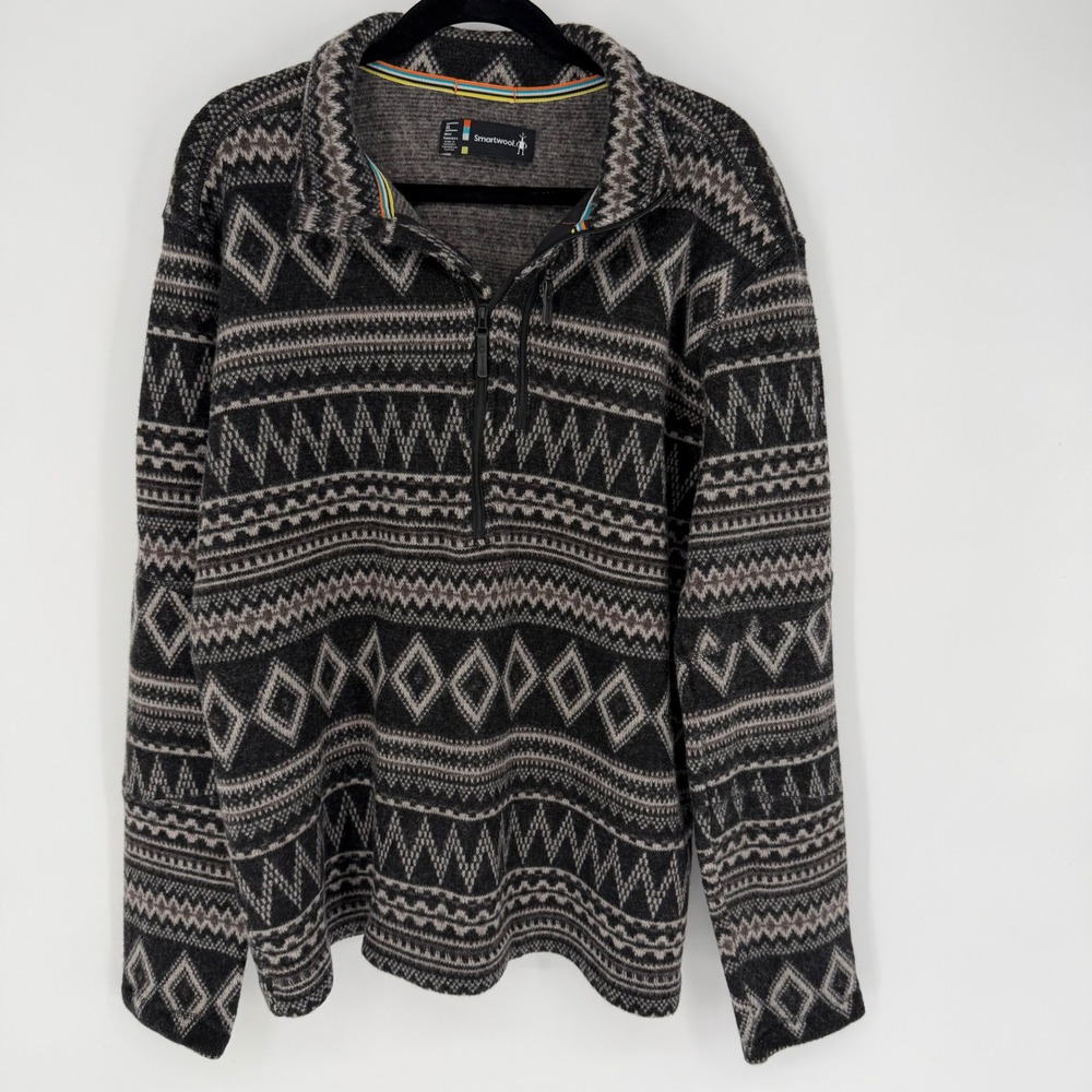 SMARTWOOL HUDSON TRAIL FLEECE HALF ZIP SWEATER XL MENS MEDIUM CHARCOAL FAIR ISLE